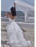 Strapless Ivory Ruched Tulle Corset Back Modern Wedding Dress